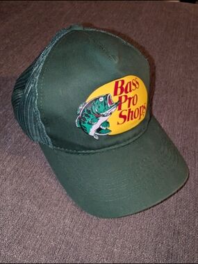 Bass Pro Shops Dark Green Mesh Back Hat with Yellow Bass Logo